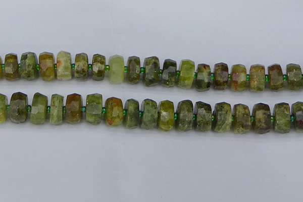 CRB852 15.5 inches 8*14mm faceted rondelle green garnet beads