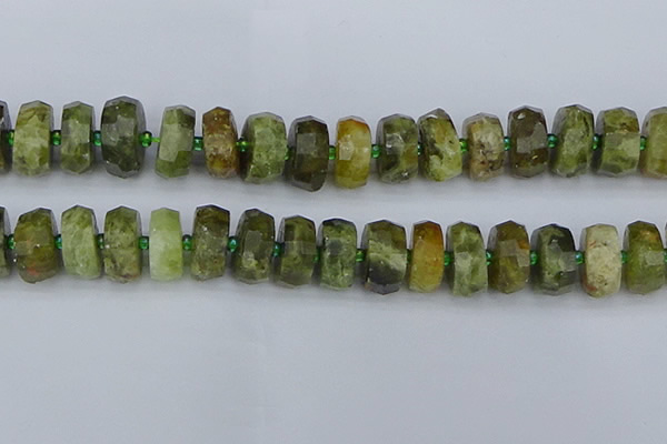 CRB854 15.5 inches 8*18mm faceted rondelle green garnet beads