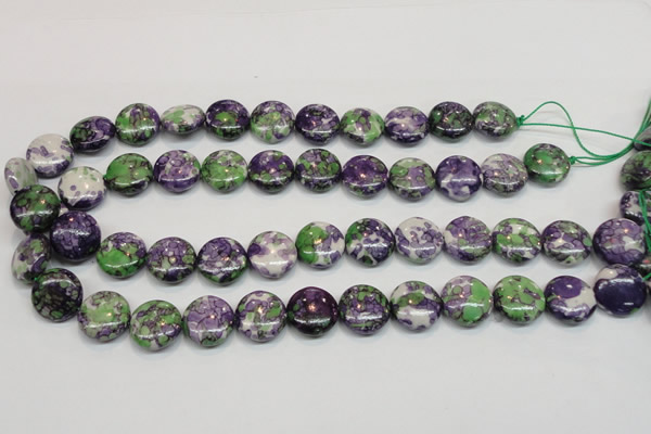 CRF16 15.5 inches 16mm flat round dyed rain flower stone beads