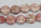 CRF257 15.5 inches 14mm flat round dyed rain flower stone beads