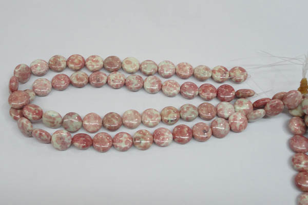 CRF257 15.5 inches 14mm flat round dyed rain flower stone beads