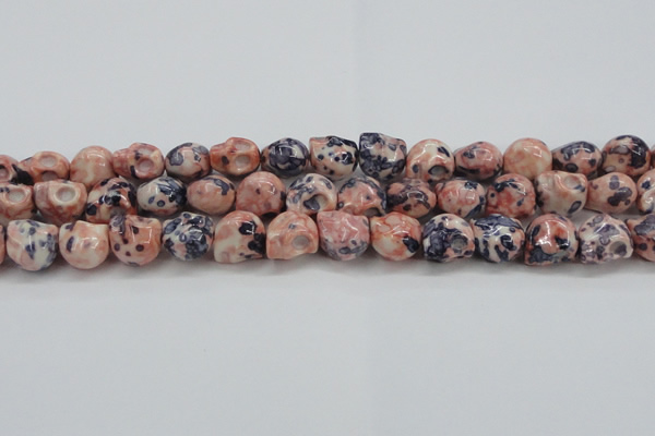 CRF359 15.5 inches 11*12mm skull dyed rain flower stone beads