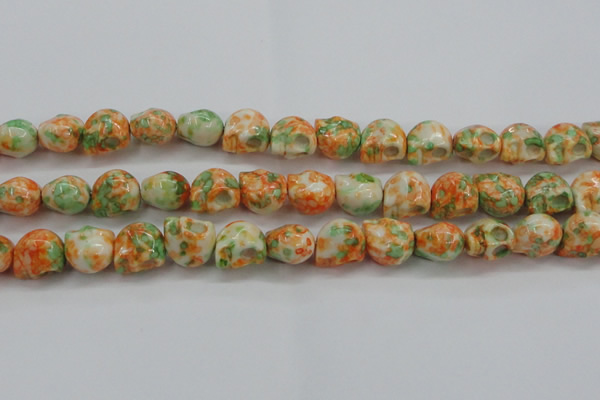 CRF362 15.5 inches 11*12mm skull dyed rain flower stone beads