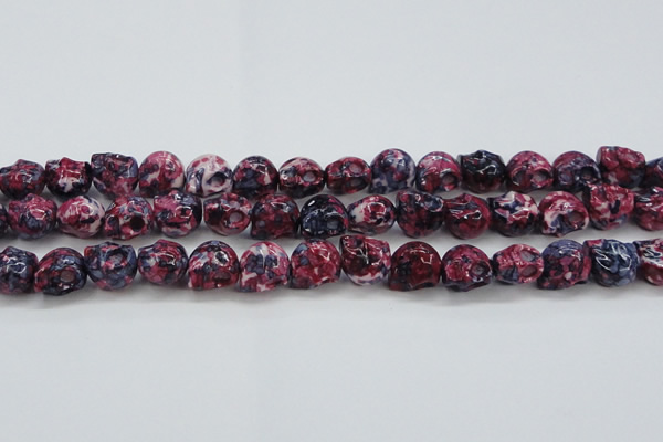 CRF364 15.5 inches 11*12mm skull dyed rain flower stone beads