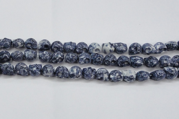CRF367 15.5 inches 11*12mm skull dyed rain flower stone beads