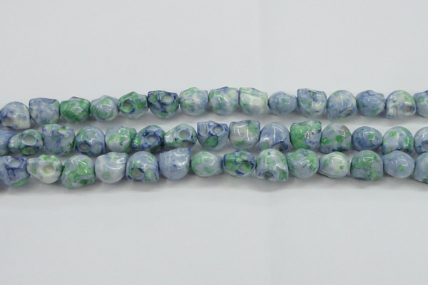 CRF368 15.5 inches 11*12mm skull dyed rain flower stone beads