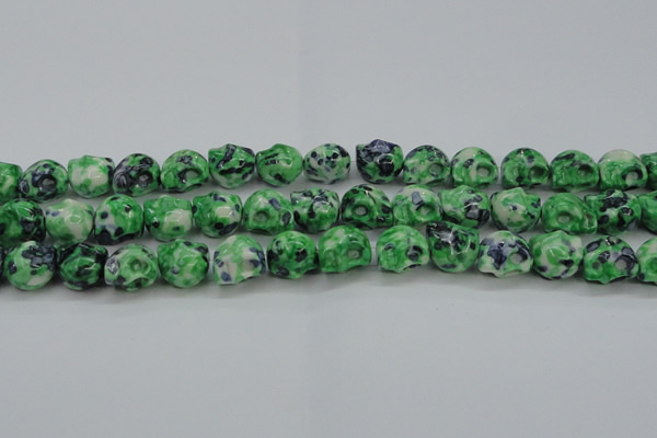 CRF372 15.5 inches 11*12mm skull dyed rain flower stone beads