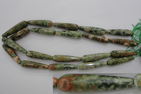 CRH134 15.5 inches 10*40mm faceted teardrop rhyolite gemstone beads