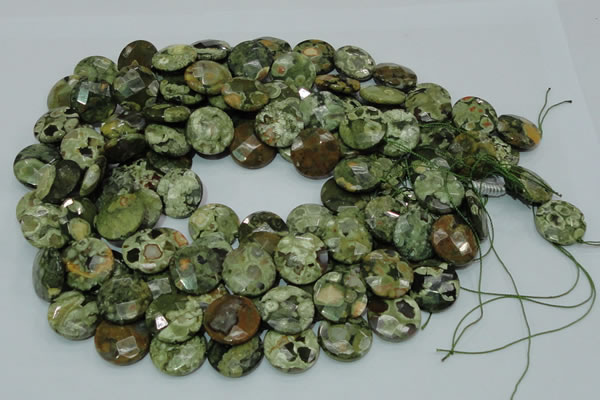 CRH86 15.5 inches 16mm faceted flat round rhyolite beads wholesale
