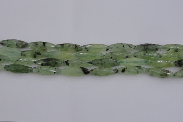 CRI07 15.5 inches 10*30mm faceted rice green rutilated quartz beads