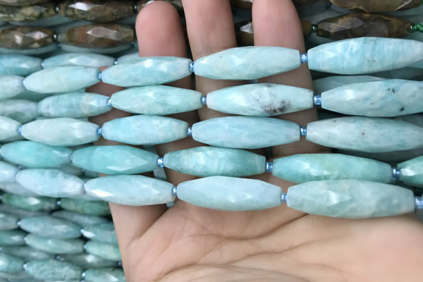 CRI111 15.5 inches 10*30mm faceted rice amazonite gemstone beads
