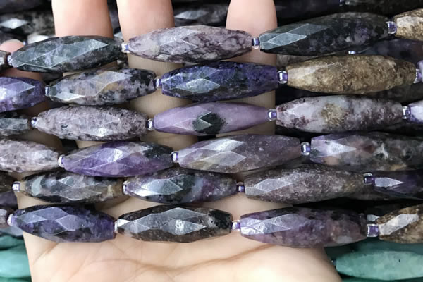 CRI114 15.5 inches 10*30mm faceted rice charoite gemstone beads
