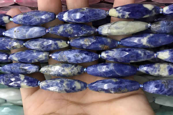 CRI121 15.5 inches 10*30mm faceted rice sodalite gemstone beads