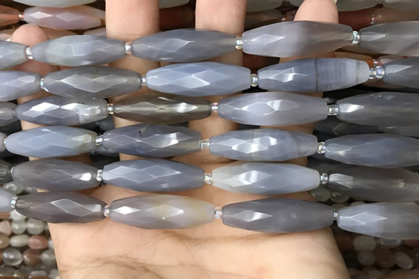 CRI125 15.5 inches 10*30mm faceted rice grey agate gemstone beads