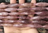 CRI138 15.5 inches 10*30mm faceted rice strawberry quartz beads