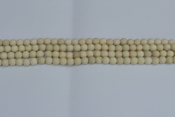 CRJ610 15.5 inches 4mm round matte white fossil jasper beads