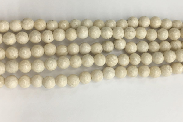 CRJ621 15.5 inches 6mm round white fossil jasper beads wholesale