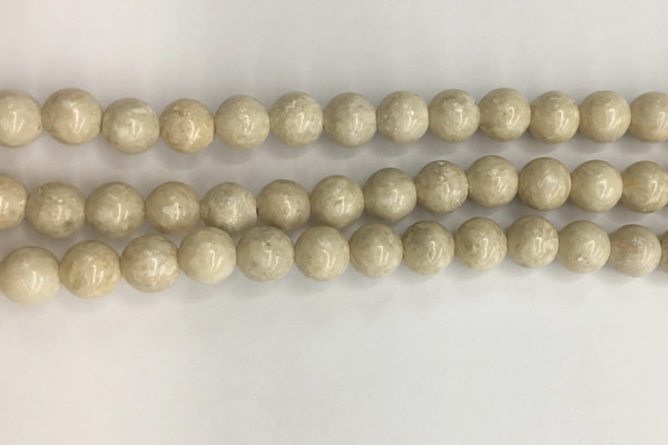 CRJ622 15.5 inches 8mm round white fossil jasper beads wholesale