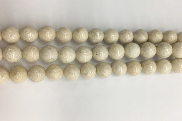 CRJ623 15.5 inches 10mm round white fossil jasper beads wholesale