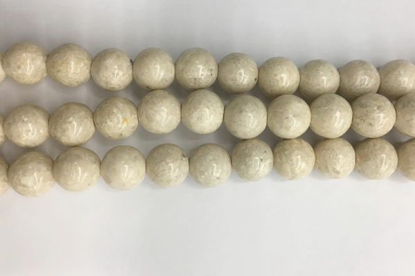 CRJ624 15.5 inches 12mm round white fossil jasper beads wholesale