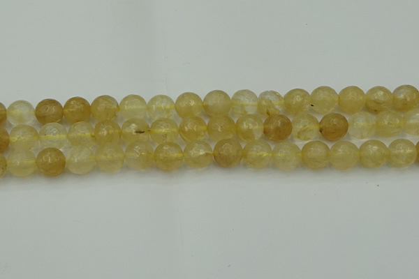 CRO1034 15.5 inches 12mm faceted round yellow watermelon quartz beads