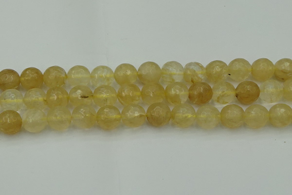 CRO1035 15.5 inches 14mm faceted round yellow watermelon quartz beads