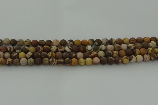 CRO1071 15.5 inches 6mm round matte brown zebra jasper beads