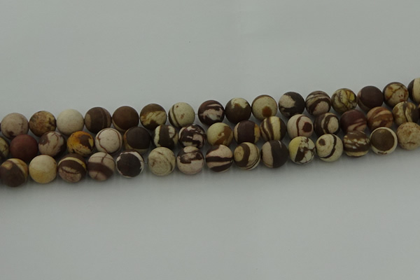 CRO1073 15.5 inches 10mm round matte brown zebra jasper beads