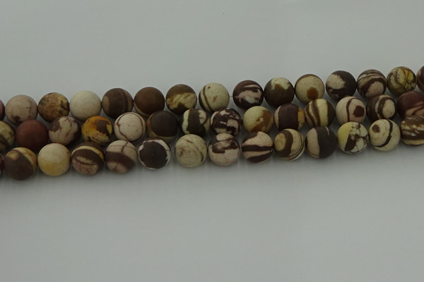 CRO1074 15.5 inches 12mm round matte brown zebra jasper beads