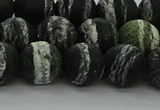 CRO1124 15.5 inches 12mm round matte green silver line jasper beads