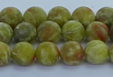 CRO1152 15.5 inches 8mm round matte green dragon serpentine jasper beads