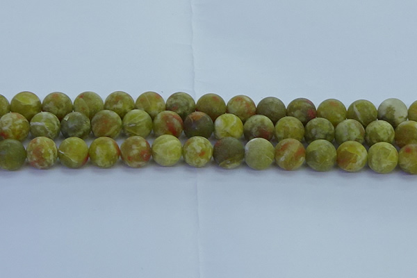 CRO1154 15.5 inches 12mm round matte green dragon serpentine jasper beads