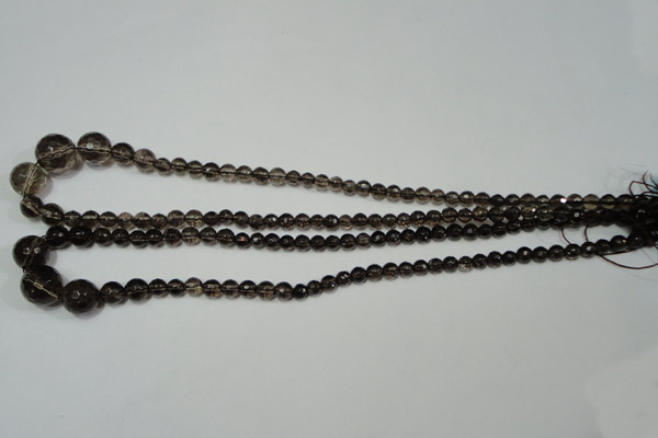 CRO743 15.5 inches 6mm – 14mm faceted round smoky quartz beads