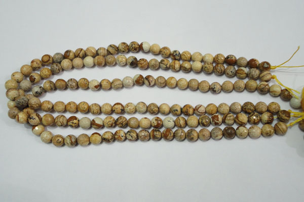 CRO762 15.5 inches 8mm faceted round picture jasper beads wholesale