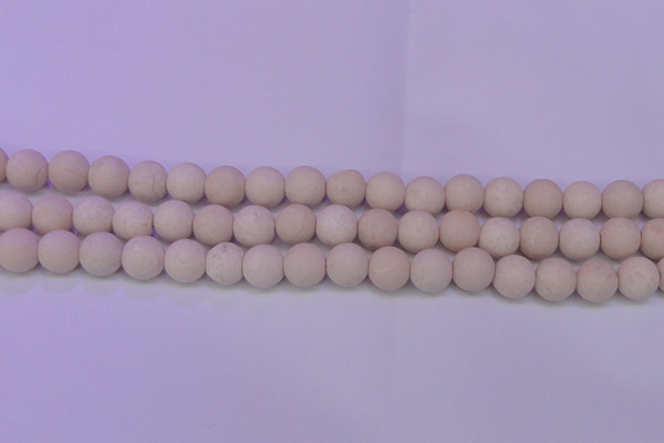 CRO793 15.5 inches 10mm round matte rice white fossil beads