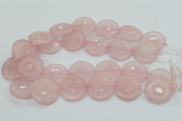 CRQ111 15.5 inches 30mm faceted coin natural rose quartz beads