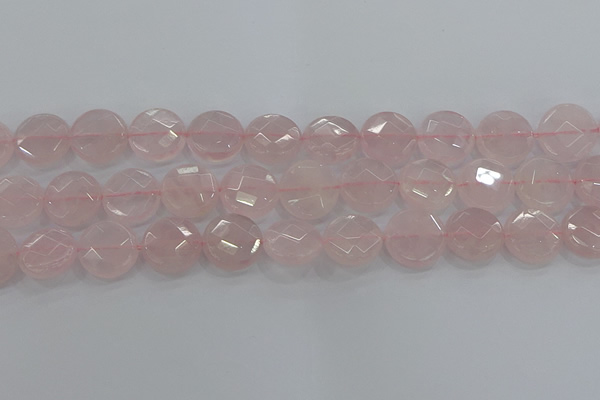 CRQ140 15.5 inches 18mm faceted coin natural rose quartz beads