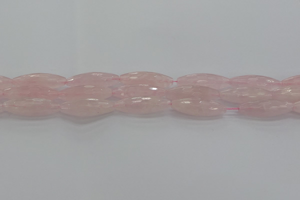 CRQ195 15.5 inches 10*30mm faceted rice natural rose quartz beads
