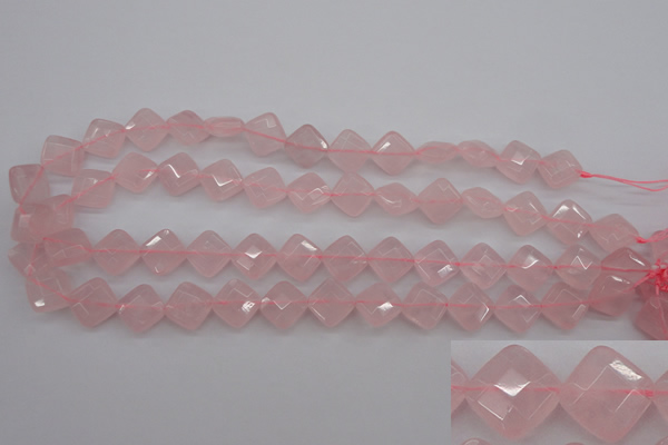 CRQ370 15.5 inches 12*12mm faceted diamond rose quartz beads