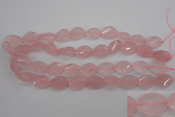 CRQ375 15.5 inches 15*20mm faceted & twisted oval rose quartz beads
