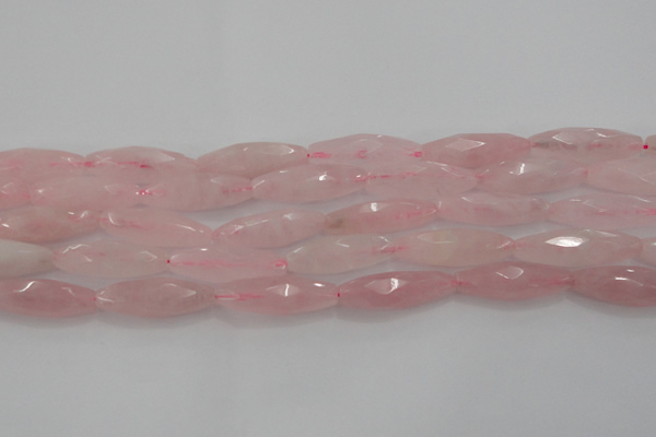 CRQ381 15.5 inches 10*30mm faceted rice rose quartz beads