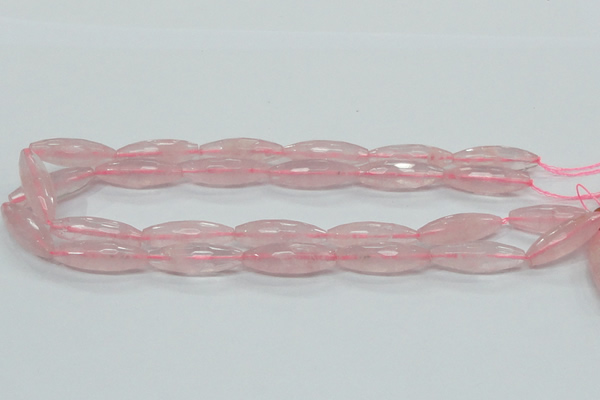 CRQ40 15.5 inches 10*30mm faceted rice natural rose quartz beads