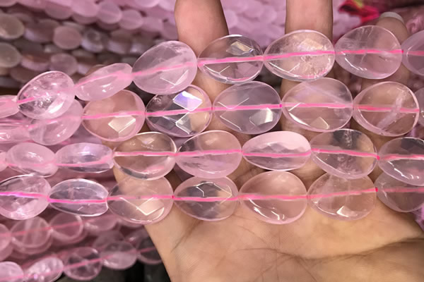CRQ423 15.5 inches 15*20mm faceted flat teardrop rose quartz beads