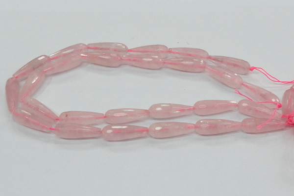 CRQ45 15.5 inches 10*30mm faceted teardrop natural rose quartz beads