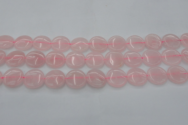 CRQ603 15.5 inches 18mm flat round rose quartz beads wholesale