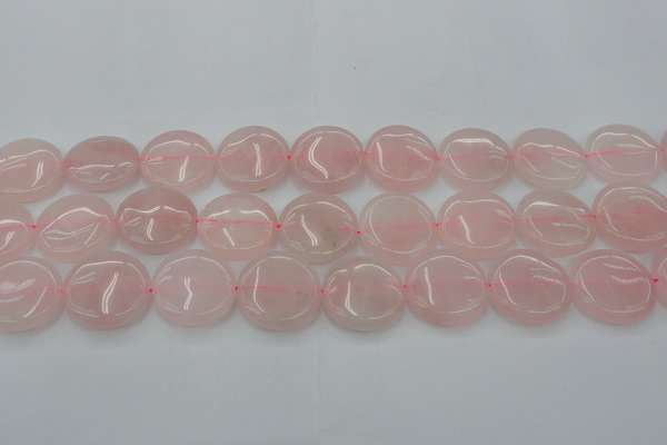 CRQ605 15.5 inches 25mm flat round rose quartz beads wholesale