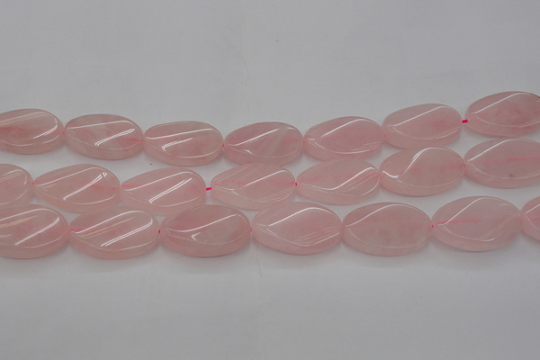 CRQ645 15.5 inches 18*25mm twisted oval rose quartz beads