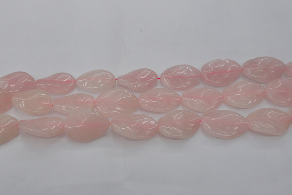 CRQ668 15.5 inches 22*30mm carved leaf rose quartz beads