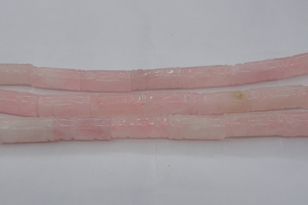 CRQ706 15.5 inches 14*31mm carved column rose quartz beads