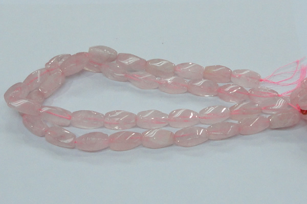CRQ71 15.5 inches 10*22mm twisted rice natural rose quartz beads